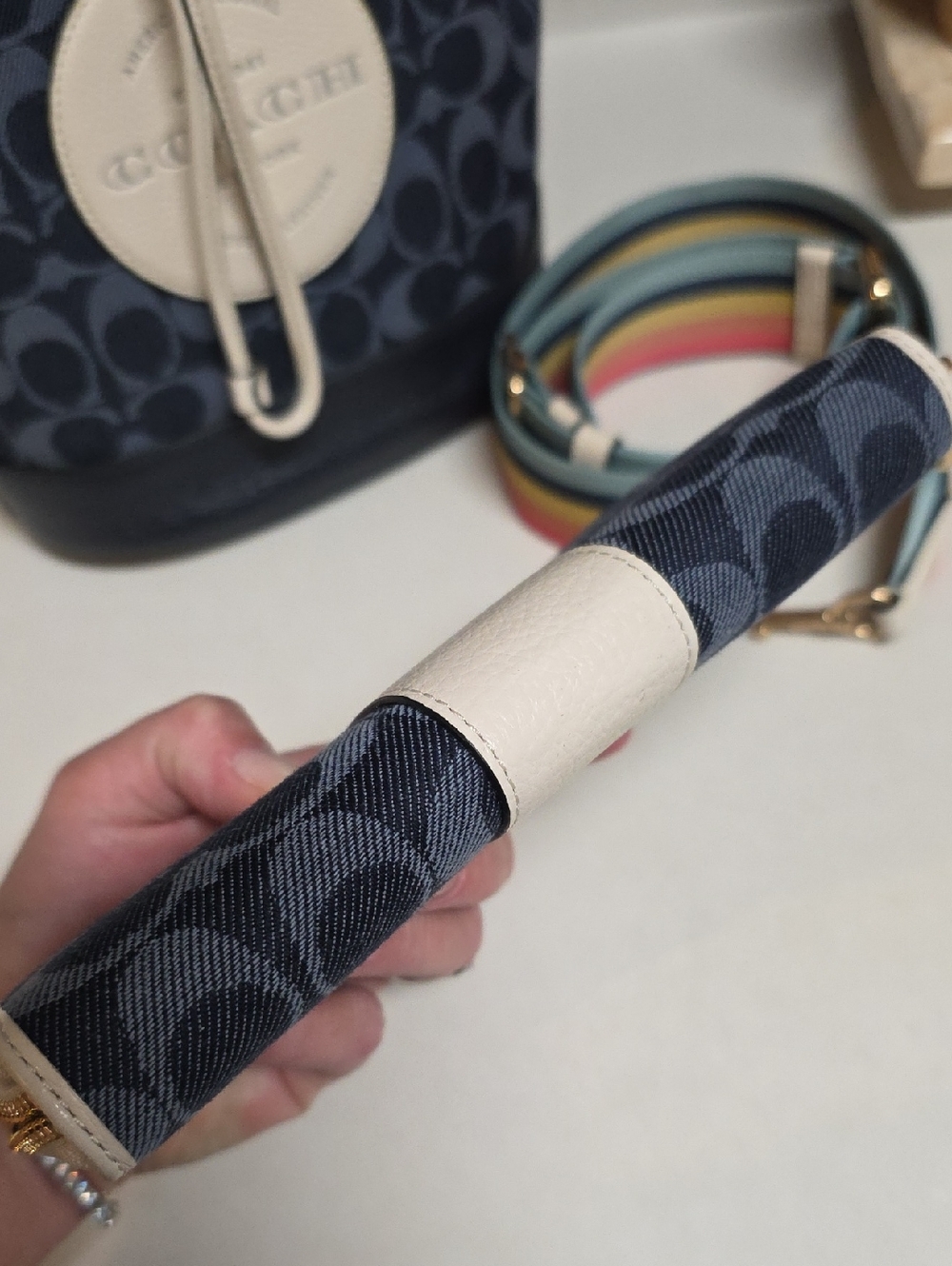Coach Dempsey Drawstring Bucket Bag in signature denim with Wallet . - Picture 6 of 15